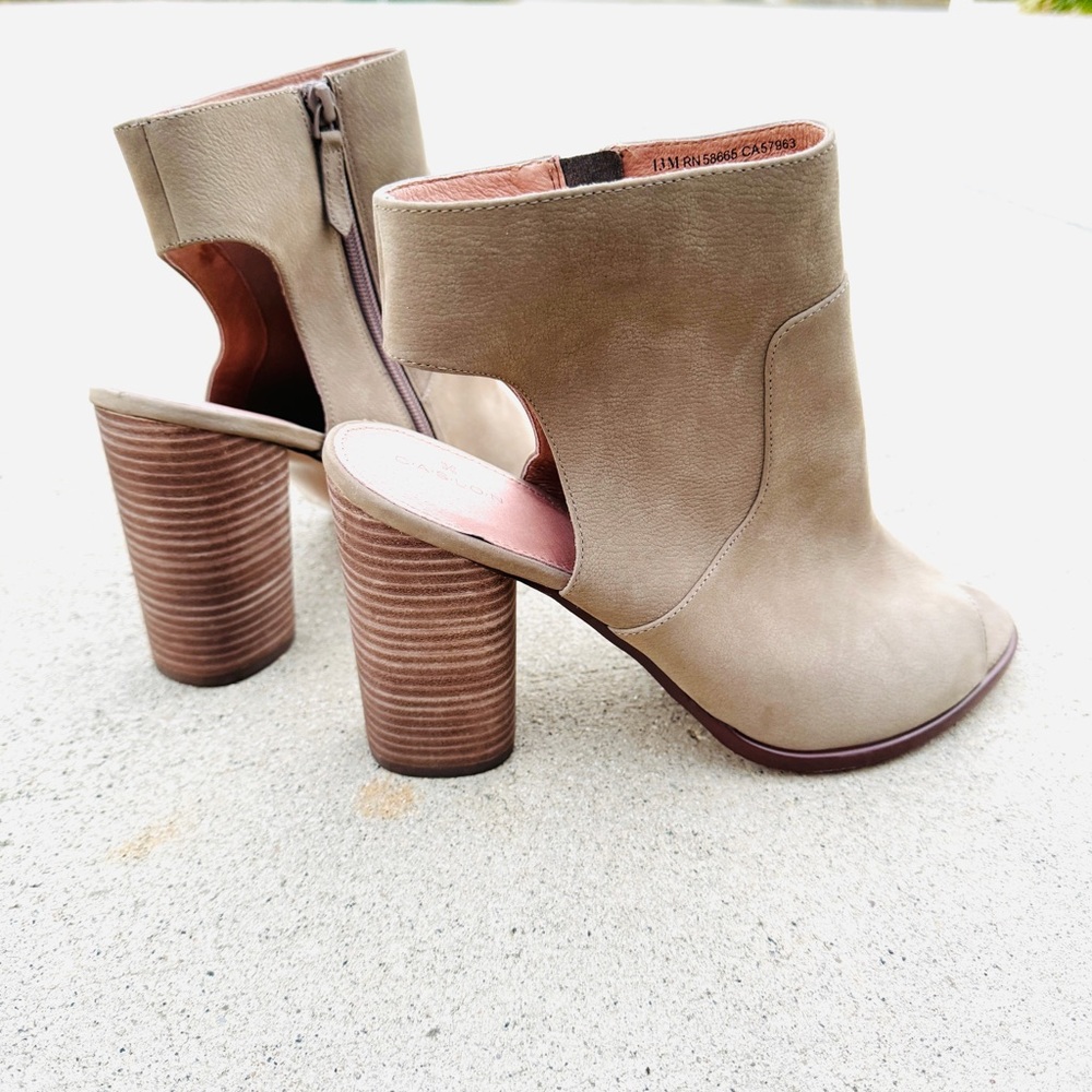 CASLON ankle boots peep toe TAN leather booties block HEELS chunky NEW western - Picture 5 of 9